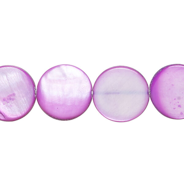 Mother-of-pearl shell 1pkg1, puffed flat round bead 15 inch fuchsia 12-13mm image number 0