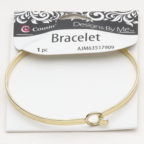 Steel 1pkg1, bangle bracelet / hook closure / heart gold-finished 8 inch / 4mm wide image number 0
