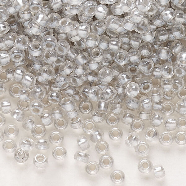 Seed bead, Preciosa Ornela Czech glass, pkg/500g, #8 rocaille, translucent color-lined luster pastel grey, (382PD). image number 0