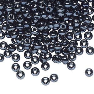 Seed bead, Preciosa Ornela Czech glass, pkg/50g, #6 rocaille, opaque hematite black, (49102).