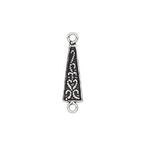 Link, antiqued sterling silver, 15x5mm single-sided triangle with fancy design. Sold per pkg of 2.