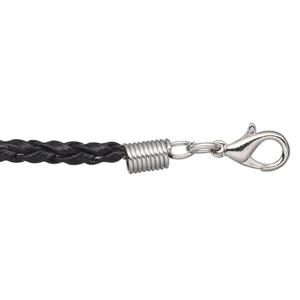 Necklace, vinyl with imitation rhodium-plated brass and steel, black, 3mm round, 24 inches with 2-inch extender chain and lobster claw clasp. Sold per pkg of 6. image number 0