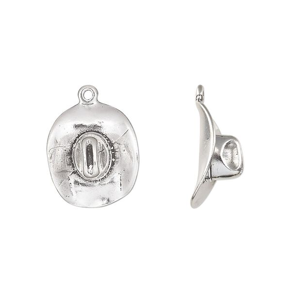 Charm, antiqued sterling silver, 16x14mm 3D cowboy hat. Sold individually. image number 0