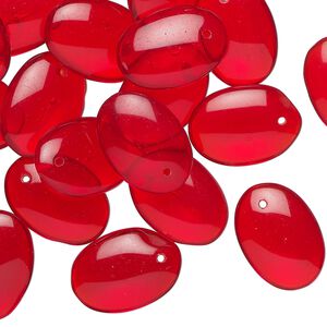 Bead, Czech pressed glass, translucent red, 15x11mm puffed oval. Sold per 1-ounce pkg, approximately 30 beads.