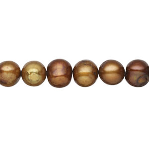 Freshwater pearl 1pkg1, semi-round, 15 inch dark antique copper 7-9mm cultured