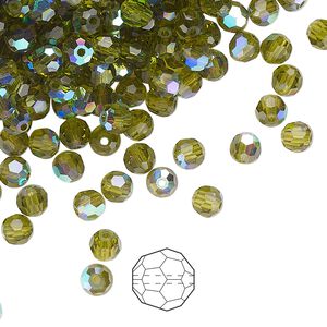 Bead 720pk olivine AB, Preciosa Czech crystal 4mm round