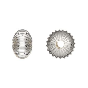 Bead, silver-plated brass, 14.5x9mm corrugated rondelle. Sold per pkg of 8.