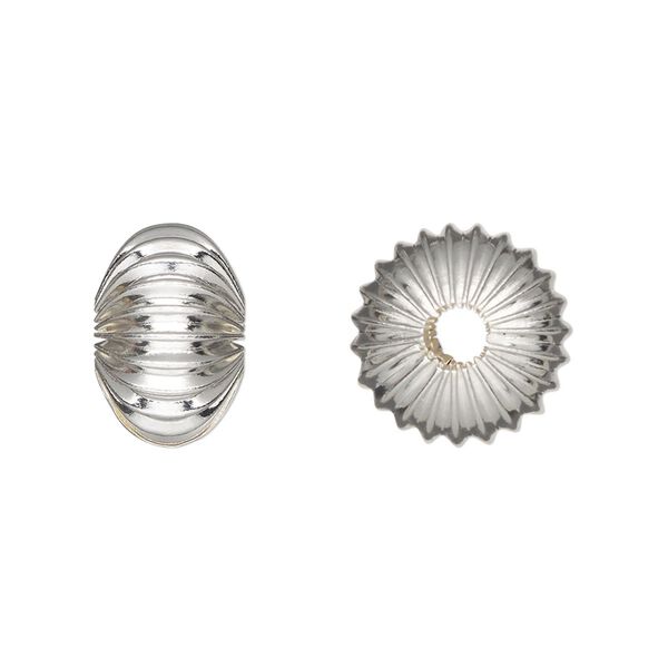 Bead, silver-plated brass, 14.5x9mm corrugated rondelle. Sold per pkg of 8. image number 0