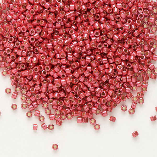 Seed bead, Delica®, glass, pkg/7.5g, #11 round, Duracoat® opaque galvanized light cranberry (DB-1841). image number 0