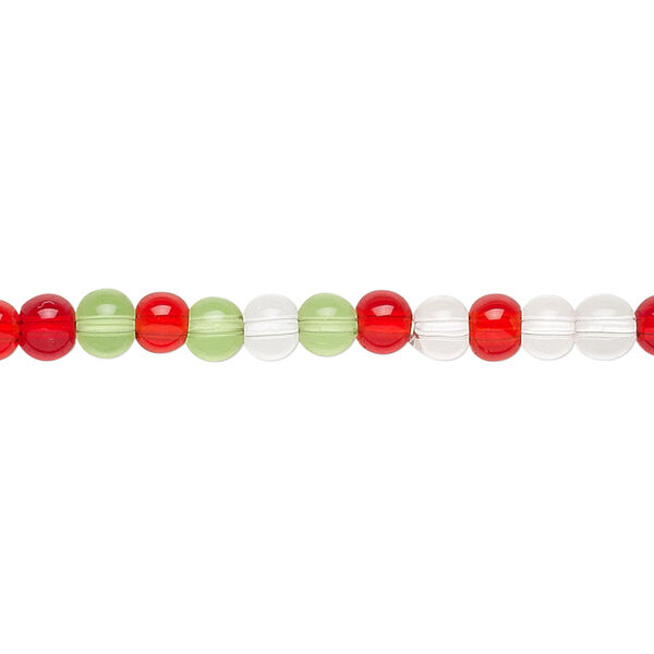 Bead, glass, transparent Christmas tones, 3-4mm round. Sold per 36-inch strand. image number 0