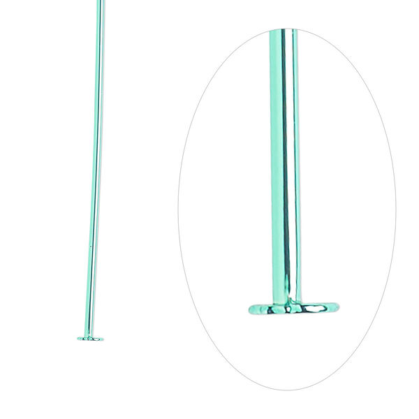 Head pin, electro-coated brass, green, 2 inches, 21 gauge. Sold per pkg of 10. image number 0