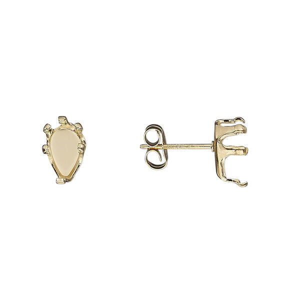 Earstud, Snap-Tite®, 14Kt gold-filled, 8x5mm 6-prong pear setting. Sold per pair. image number 0