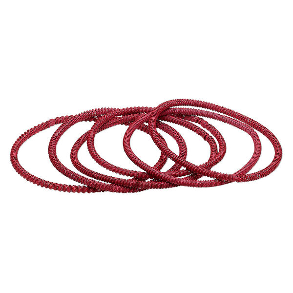 Bracelet, stretch, painted steel, red, 3mm twisted coil, 7-1/2 inches. Sold per pkg of 6. image number 0