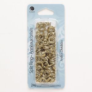 Split ring assortment, steel, pkg/240, gold finish, 6mm/7mm/8mm round.