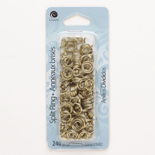Split ring assortment, steel, pkg/240, gold finish, 6mm/7mm/8mm round. image number 0