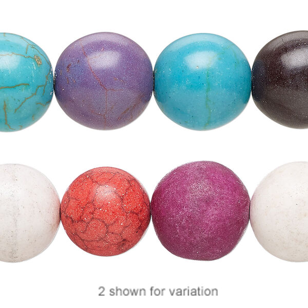 Bead, "howlite" (resin) (imitation), mixed colors, 14-15mm round. Sold per 8-inch strand. image number 0