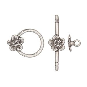 Clasp toggle 1pkg1 sterling silver, 19.5x15mm round, antiqued JBB Findings 1-strand
