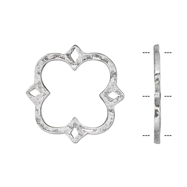 Link, antique silver-plated pewter (tin-based alloy), 23x23mm fancy square. Sold per pkg of 2. image number 0