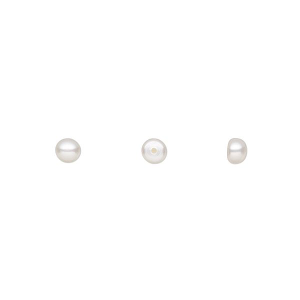Pearl, White Lotus™, cultured freshwater (bleached), white, 4-5mm half-drilled button, B grade, Mohs hardness 2-1/2 to 4. Sold per pkg of 10 pairs. image number 0