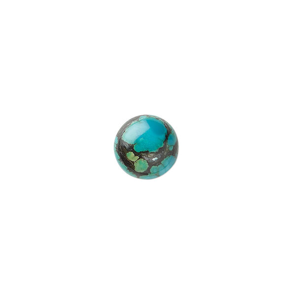 Cabochon, turquoise (dyed / stabilized), 10mmcalibrated  round, B grade, Mohs hardness 5 to 6. Sold per pkg of 4. image number 0