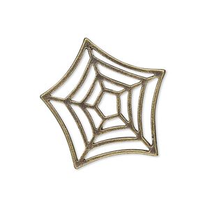 Drop, antique brass-plated "pewter" (zinc-based alloy), 29x26mm spider web. Sold per pkg of 10.