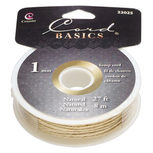 Cord 1pkg1, hemp, natural, 1mm twisted, 8 meters.