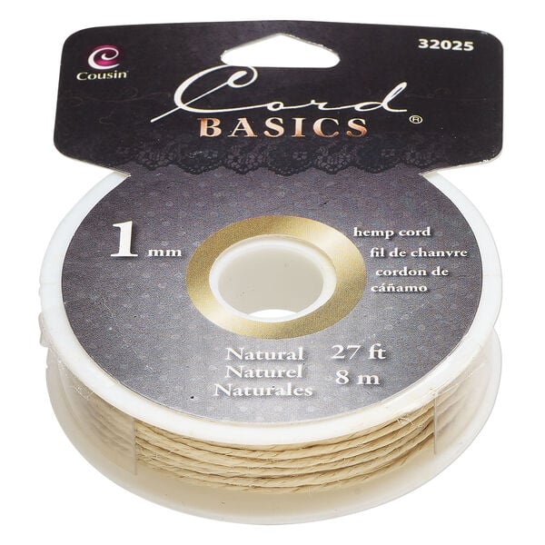 Cord 1pkg1, hemp, natural, 1mm twisted, 8 meters. image number 0