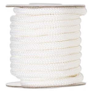 Cord, nylon, white, 5mm braided. Sold per 15-foot spool.