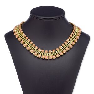 Necklace, acrylic rhinestone with gold-finished steel and brass, pink, 18 inches with 3-inch extender chain and lobster claw clasp. Sold individually.