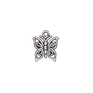Charm, antique silver-plated "pewter" (zinc-based alloy), 12x12mm single-sided butterfly. Sold per pkg of 50.