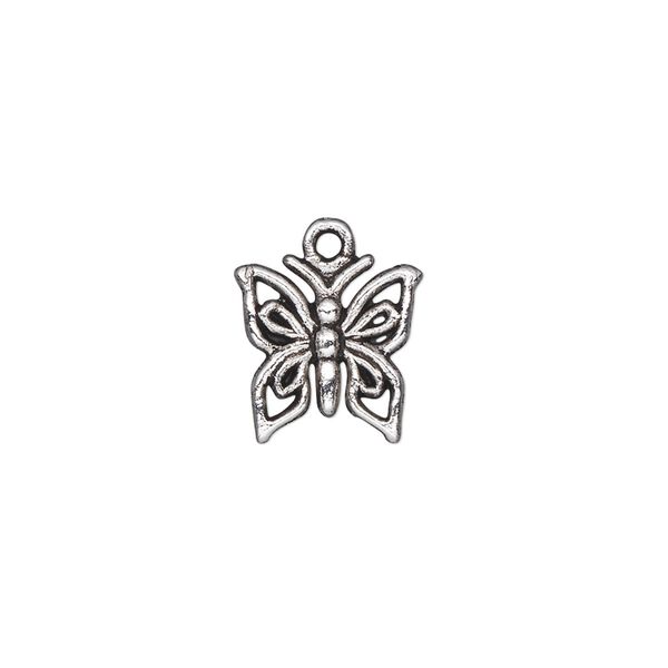 Charm, antique silver-plated "pewter" (zinc-based alloy), 12x12mm single-sided butterfly. Sold per pkg of 50. image number 0