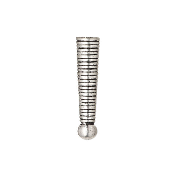 Bolo tip, antique silver-finished "pewter" (zinc-based alloy), 25x6mm with 5mm ball and corrugated design. Sold per pkg of 10. image number 0