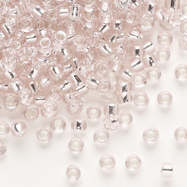 Seed bead, Dyna-Mites™, glass, transparent silver-lined light pink, #6 round. Sold per 1/2 kilogram pkg. image number 0