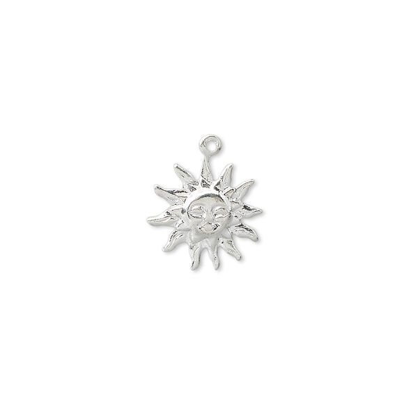Charm, silver-plated brass, 12mm sun face. Sold per pkg of 100. image number 0