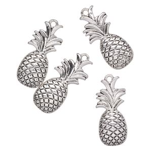 Charm, antique silver-finished "pewter" (zinc-based alloy), 28x13mm pineapple. Sold per pkg of 4.