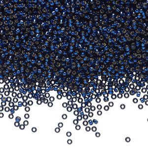 Seed bead, Miyuki, glass, pkg/250g, #15 rocaille, Duracoat® transparent silver-lined navy blue, (RR-4281).