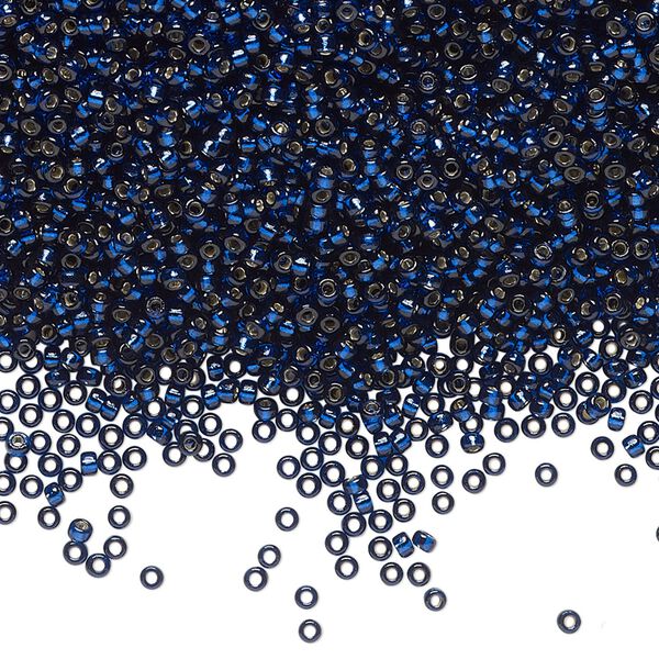 Seed bead, Miyuki, glass, pkg/250g, #15 rocaille, Duracoat® transparent silver-lined navy blue, (RR-4281). image number 0