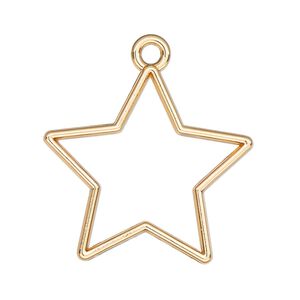 Component, resin frame, gold-finished "pewter" (zinc-based alloy), 31x29mm open star. Sold per pkg of 2.