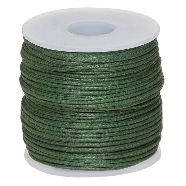 Cord, waxed cotton, dark green, 0.5mm. Sold per 25-meter spool. image number 0