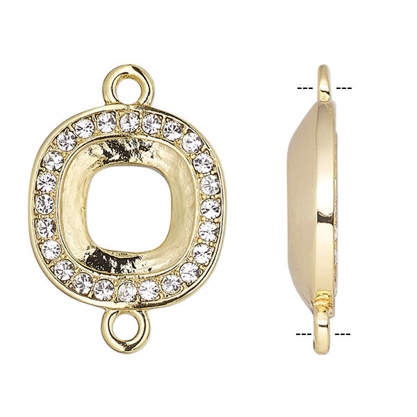 Link, Almost Instant Jewelry®, crystals and gold-plated "pewter" (zinc-based alloy), crystal clear, 15.5mm rounded square with 10mm cushion setting. Sold individually. image number 0