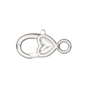 Clasp lobster claw 1pkg6 "pewter" (zinc alloy), 21x12.5mm double-sided heart, silver-finished 1-strand