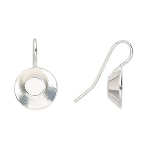 Ear wire fishhook 1pkg10 Almost Instant Jewelry®, 21.5mm / 12mm vision round glue-in setting, 19 gauge silver-finished brass 5 pair