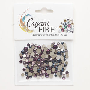 Flat back mix 1pkg144 Montana / amethyst / light amethyst foil back, Crystal FIRE®, 3.00-4.80mm round SS12 / SS16 / SS20