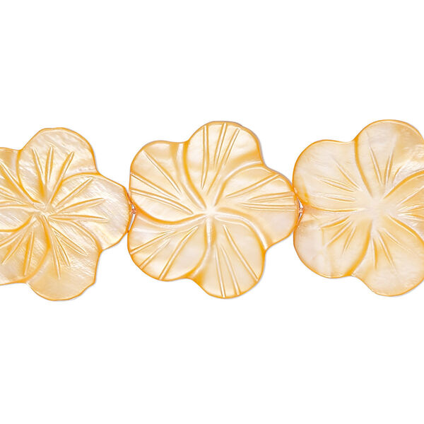 Bead, mother-of-pearl shell (dyed), bright orange, 18x17mm-22x21mm carved flat flower with 0.6-0.8mm hole, Mohs hardness 3-1/2. Sold per 15-1/2" to 16" strand. image number 0