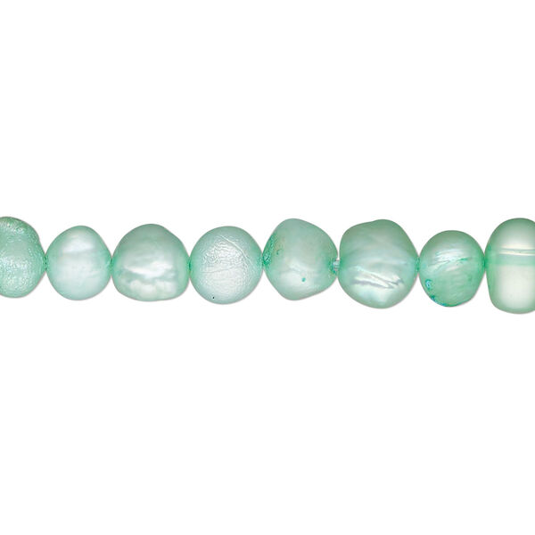 Pearl, cultured freshwater (dyed), soft green, 5-7mm flat-sided potato, D grade, Mohs hardness 2-1/2 to 4. Sold per 16-inch strand. image number 0