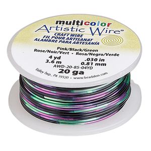 Wire, Artistic Wire®, copper, variegated pink / black / green, 0.81mm round, 20 gauge. Sold per 4-yard spool.