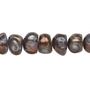Freshwater pearl 1pkg1, button, 15.5-16 inch antique bronze 9-11mm cultured
