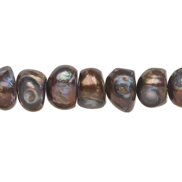 Freshwater pearl 1pkg1, button, 15.5-16 inch antique bronze 9-11mm cultured image number 0