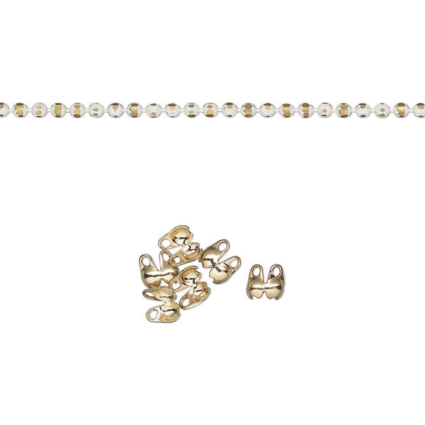 Chain, gold-finished brass, white, 1.5mm faceted ball with (6) 2mm bead tips. Sold per pkg of 39 inches. image number 0