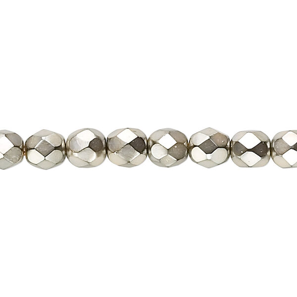 Bead, Czech fire-polished glass, opaque gold carmen, 6mm faceted round. Sold per 15-1/2" to 16" strand. image number 0